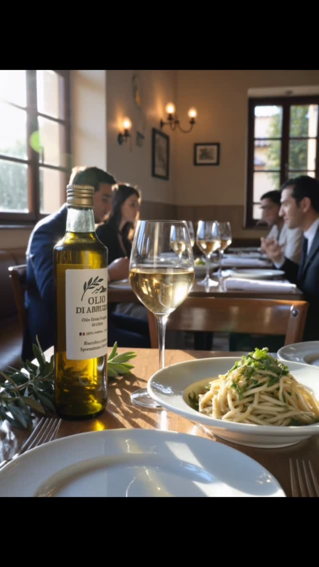 Olio di Abruzzo servido à mesa com massa